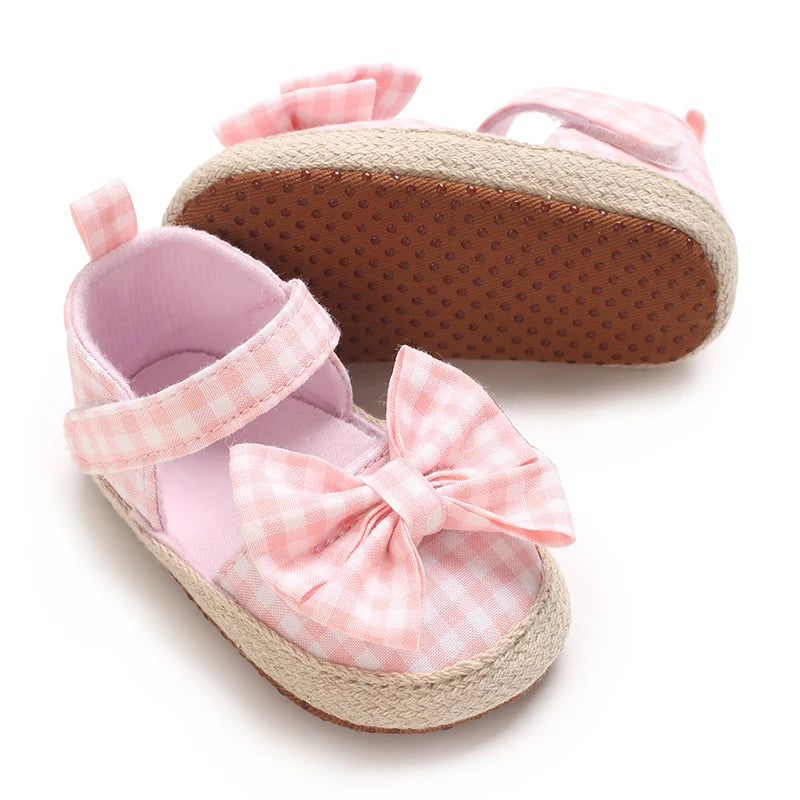 0-18 Months Girl Lattice Baby Princess Shoes Casual Anti slip Bow Four Seasons Preschool Children's Soft Sole First Walking Shoe