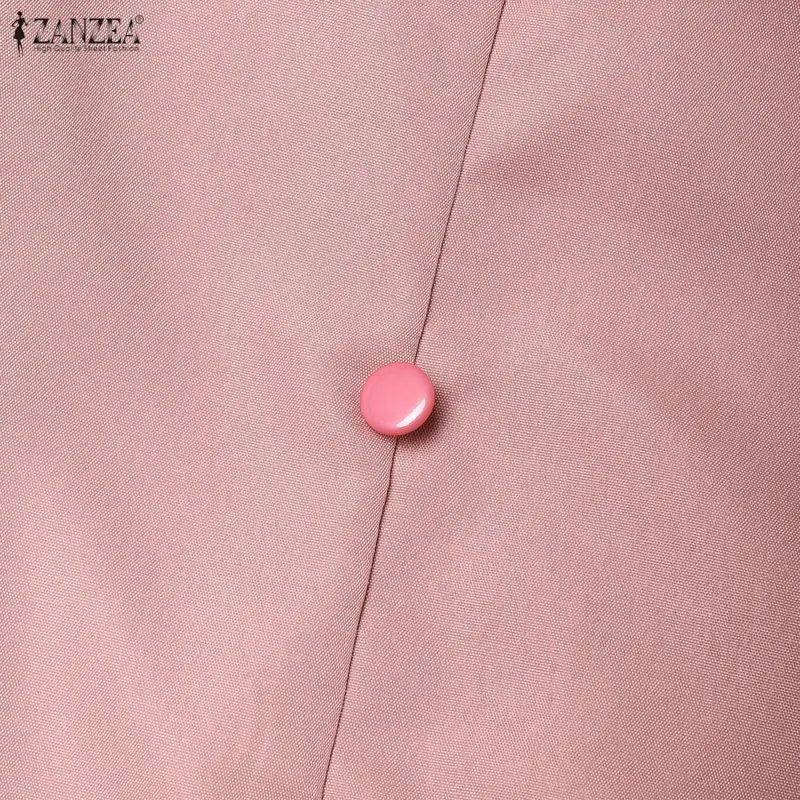 ZANZEA Women Elegant A-Line Midi Dress V-Neck 3/4 Puff Sleeve Cinched Waist Ruffled Hem Dresses Summer Casual Commute Robe Femme