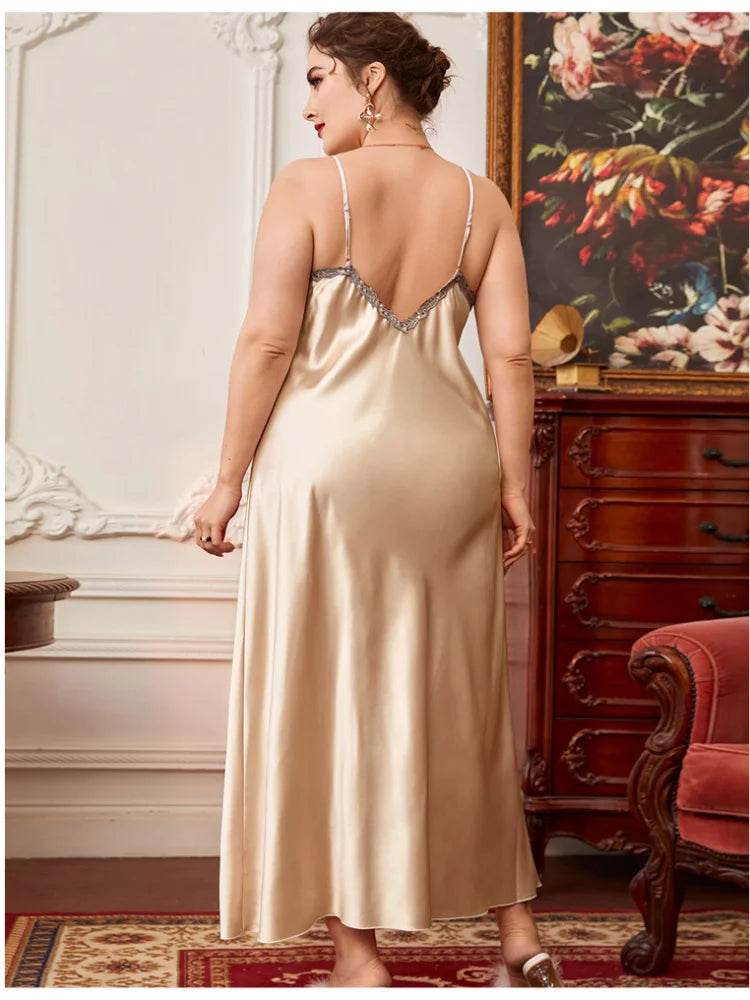 Extra Large Size Long Loungewear 150kg Plus Size Ins Trend Maxi Nightdress Sexy Loose Ice Silk Suspender Nightgown Summer Pajama