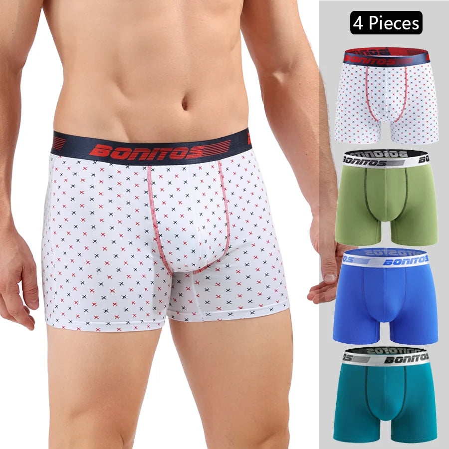 Men's Cotton Boxer Shorts 4-Pack – Soft Breathable Everyday Comfort Underwear