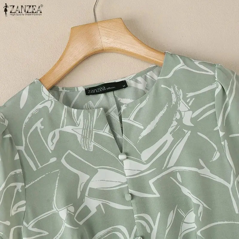 ZANZEA Women's Floral Printing Midi Dress V-Neck Short Sleeve Ruffled Hem Long Dress Summer Casual Daily Wear Robes Femme 3XL