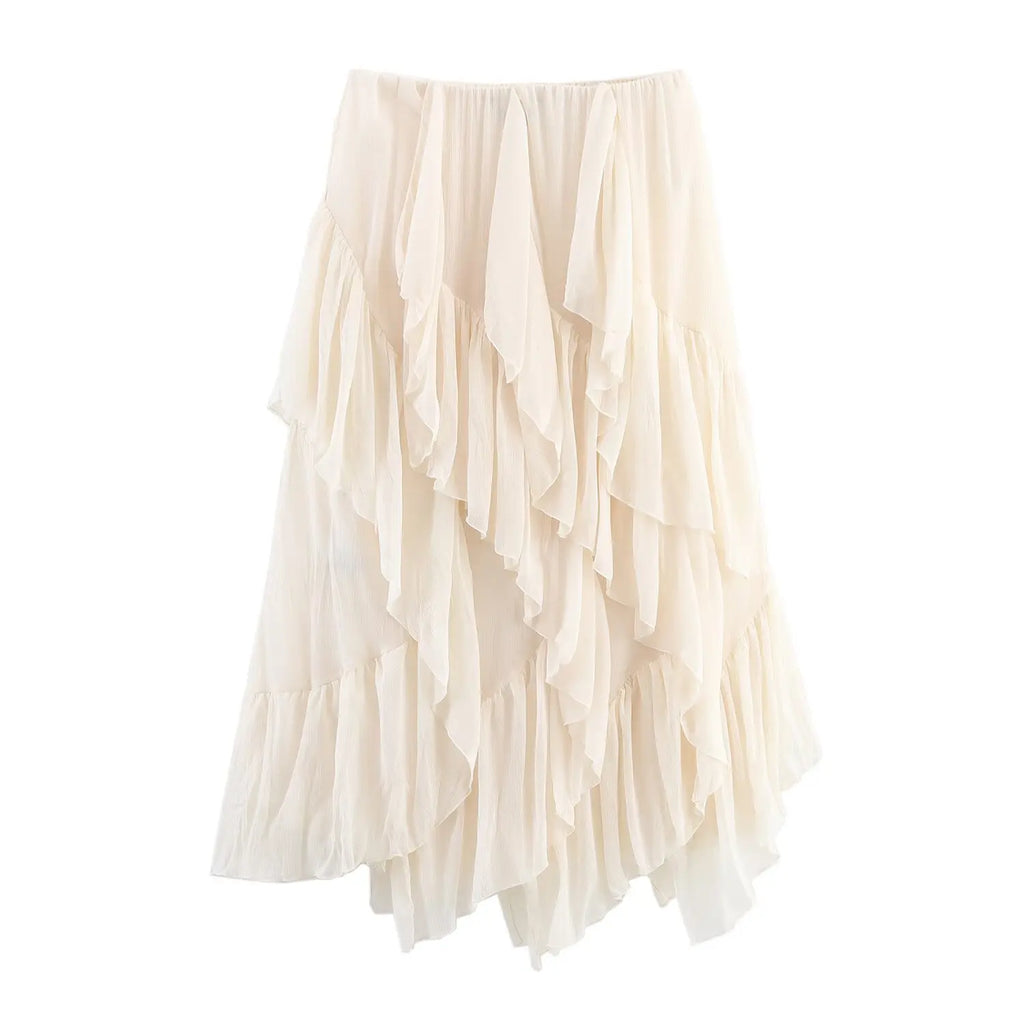 Irregular Ruffles Cake Skirt Pleated Cake Womens Skirt High Waist Faldas Mujer Japan Style Eleganr Skirts Spring Summer 2025
