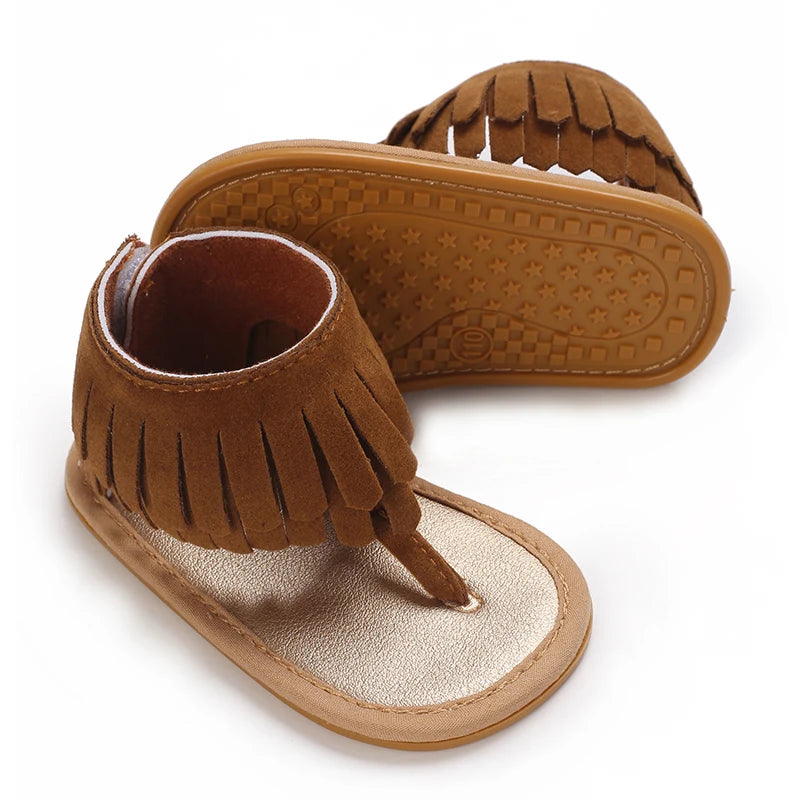 Brown Summer 0-18M Newborn Sandals Cute Bow Soft Rubber Sole Anti Slip Breathable Baby's First Pair Of Walking Shoes