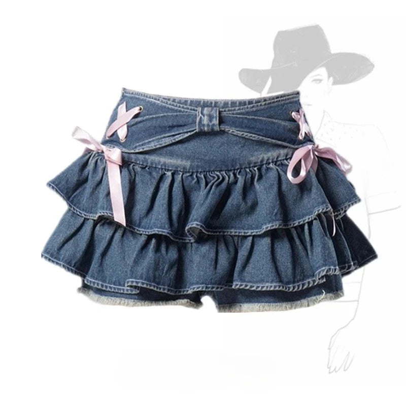 Mini Skirts for Women Sweet Cute Jupe Fashion Summer Japanese 2026 Faldas Mujer De Moda Bow Polka Dot Ruffles Y2k Skirt