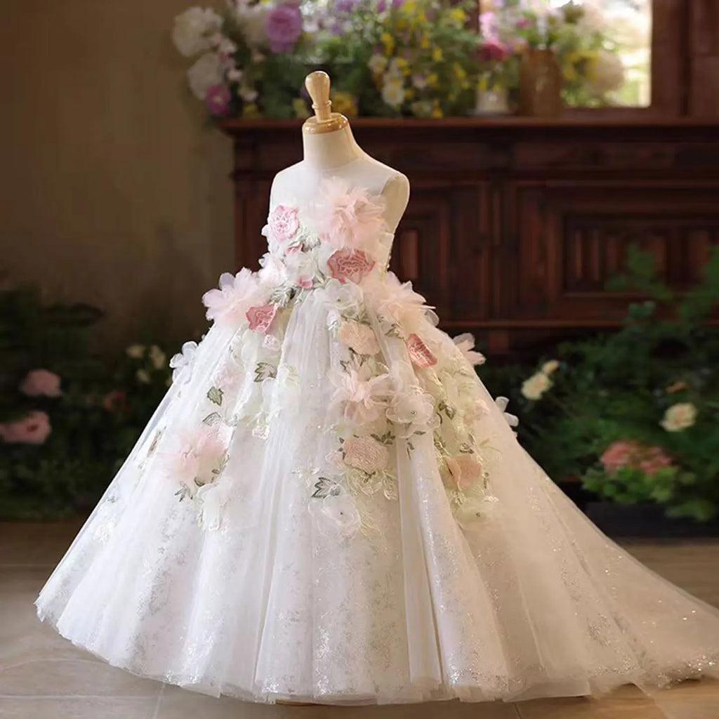 Dreamy Vow J197 Flower Baby Girl Adorable Princess Dress With Embroidery White Wedding Birthday Party Spring Summer Prom Gowns
