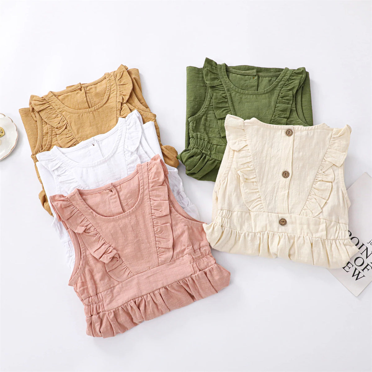 Children's Flying Sleeve Cotton Dress Girls' Skirt Summer Clothing Solid Color Short Ins