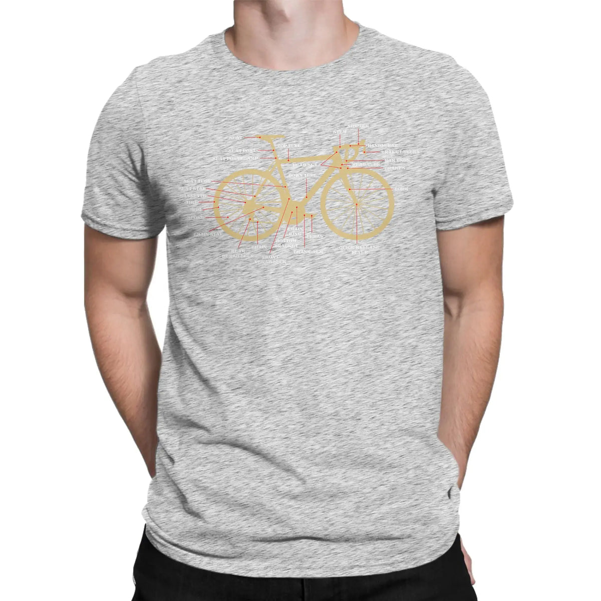 Men's Bicycle Anatomy Graphic T-Shirt - Casual Short Sleeve Cotton