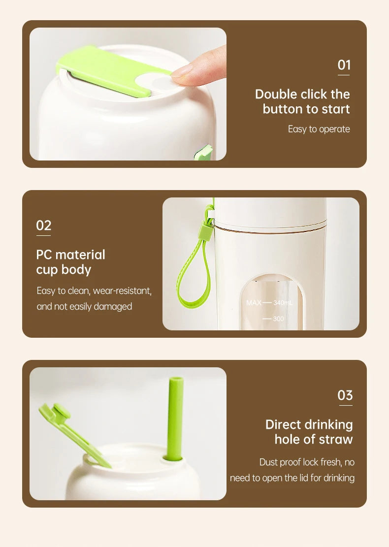 Wireless Portable Juice Cup, Kitchen and Outdoor Tool, with a 12-Blade Cutter Head, Easy to Operate and Convenient to Clean.