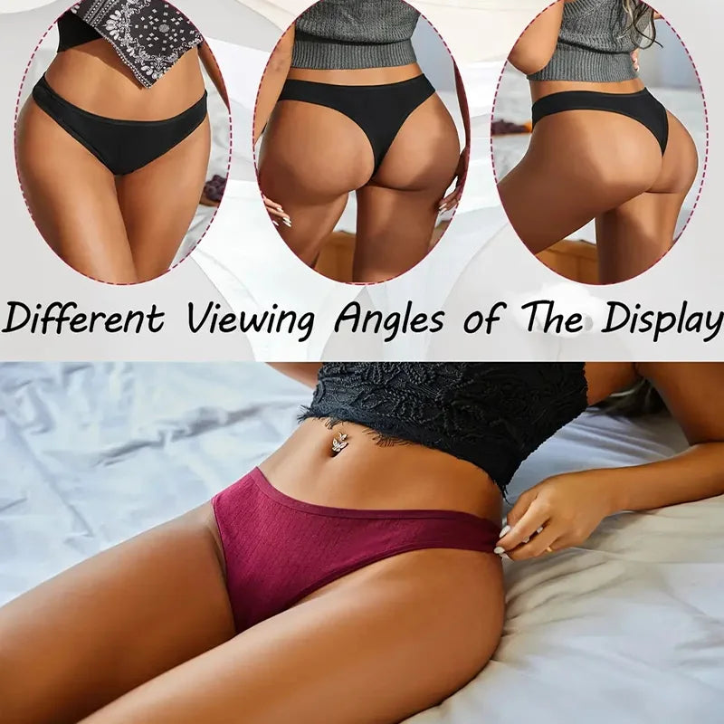 6Pcs/Set Women'S Cotton Thongs Panties Female Ribbed Low Rise G-String Ladies Sexy Bikini 7 Solid Color Girl Soft S-Xl Intimates
