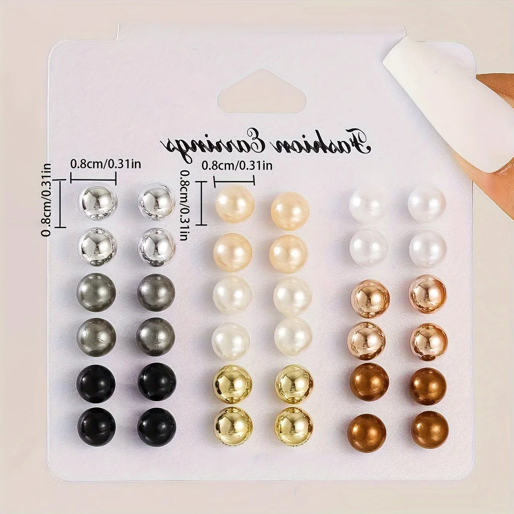 18 Pairs Elegant Multi-Color Imitation Pearl Stud Earrings Korean Charm Ball Bead Earrings Women'S Trend Wedding Jewelry Set