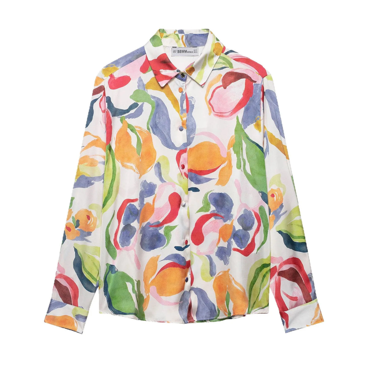 Silk Satin Feel Floral Print Shirt for Women 2026 New Design Elegant Basic Style Long Sleeve Loose Fit Polyester Spring Fashion