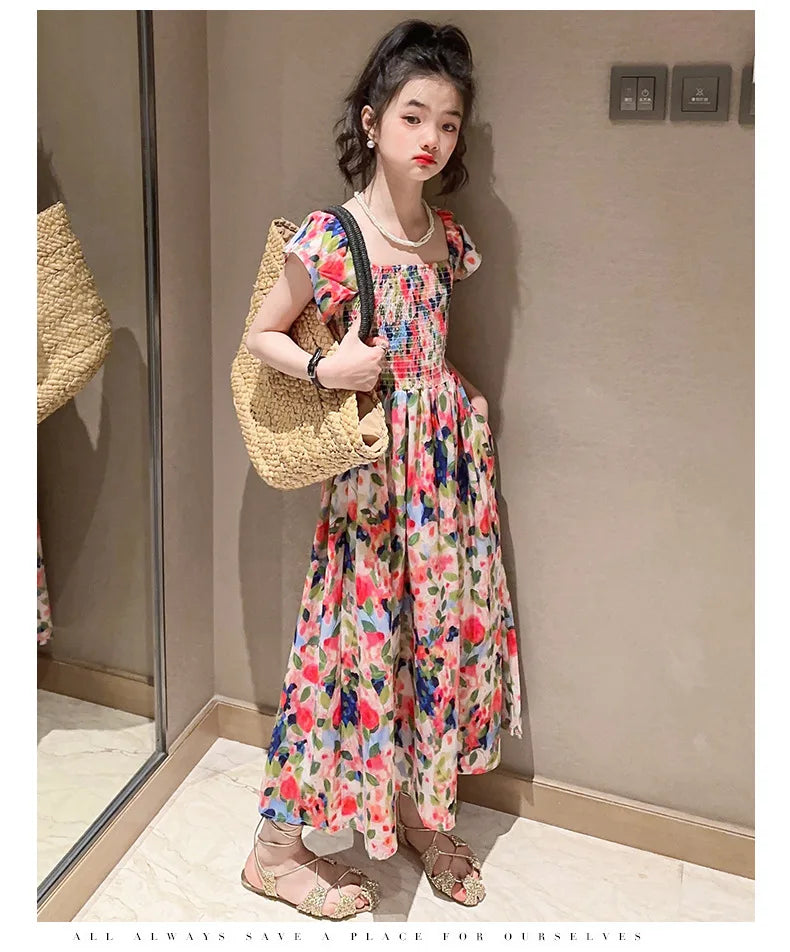 Girls floral dress summer dress children's summer thin princess dress older children girls skirt