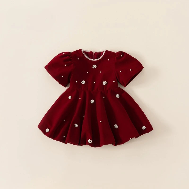 Girls Pearl Red Princess Dress