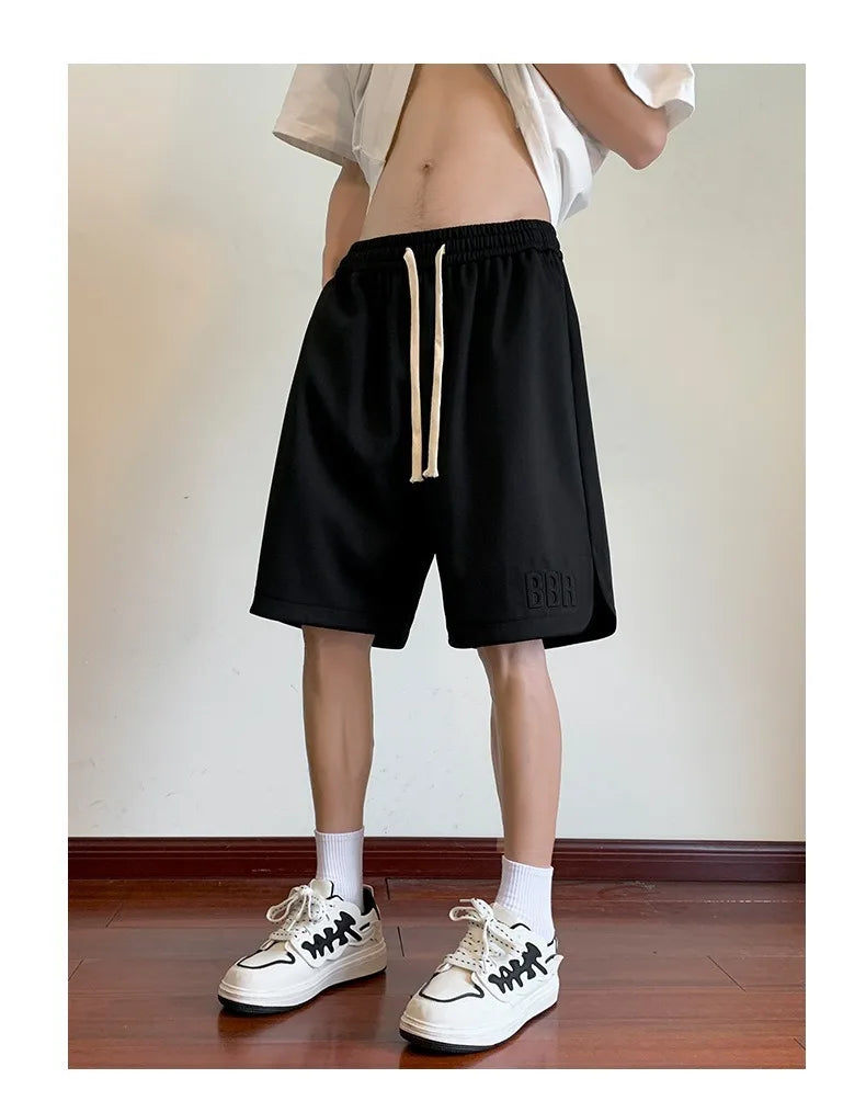 Men's Summer Ice Silk Thin Breathable Straight Leg Pants Five-Quarter Casual Shorts Polyester Fabric Comfortable Lightweight