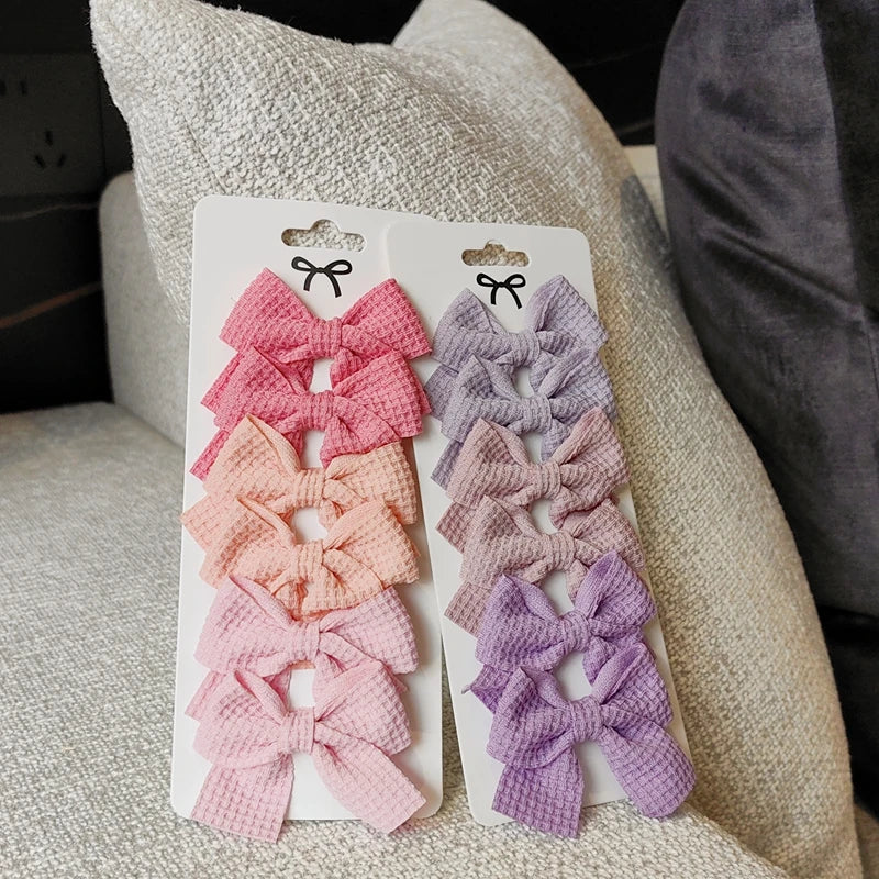 6PCS Soft Cotton Bow Hairpin Girl Sweet Plaid Design Hairpin Color Block Delicate Hairgripe Barrettes Kawaii Child Accessories