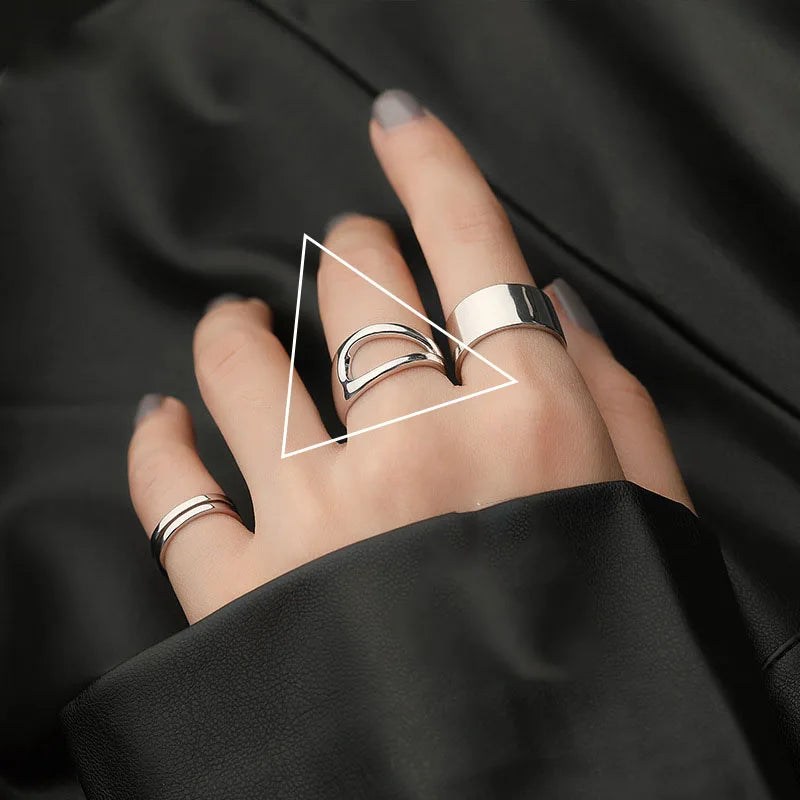 Panjbj 925 Sterling Silver Lines Ring For Women'S Jewelry Finger Adjustable Open Vintage For Birthday Dropship