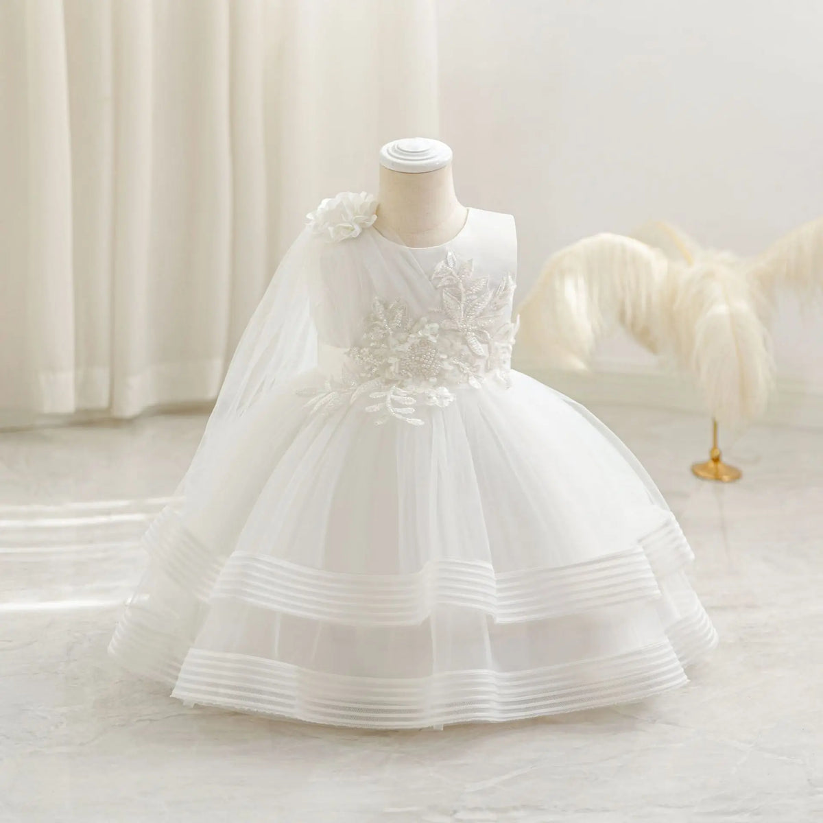 HETISO Flower Wedding Party Dress for Girls Baby Holiday Layered Tulle Ball Gown Toddler Kids Beaded Costume 6M-4 Years