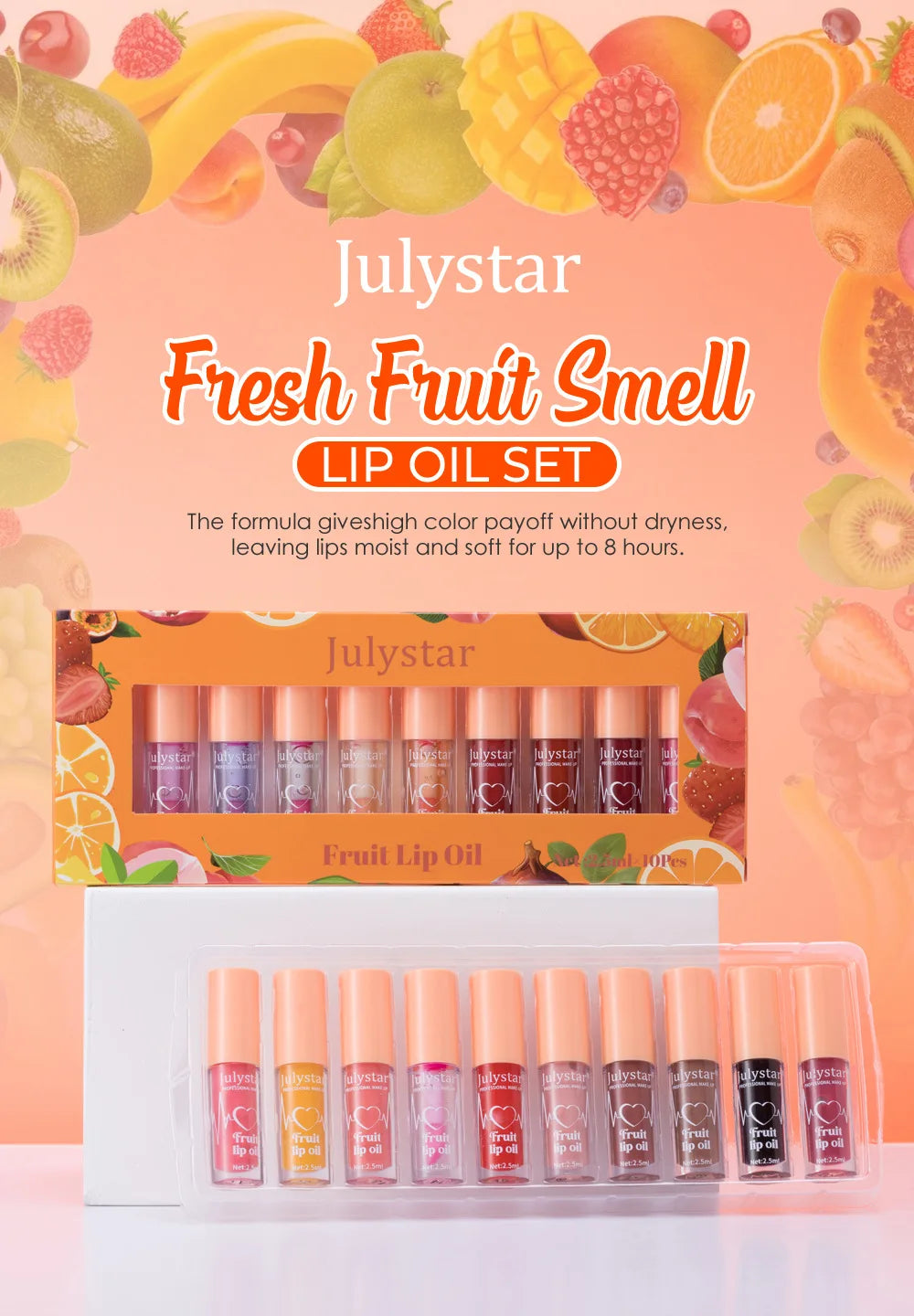 10Color Fruit Flavor Temperature Changing Lip Oil Set Hydrating Glossy Lip Gloss Brightening Water Light Lip Makeup Cosmetic Kit