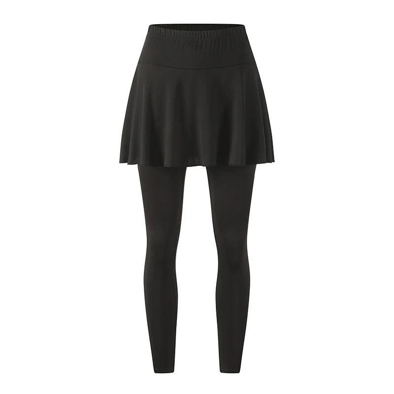Ladies' summer solid color fashionable dress with pants, casual sports bottom skirt, pleated skirt running leggings casual pants