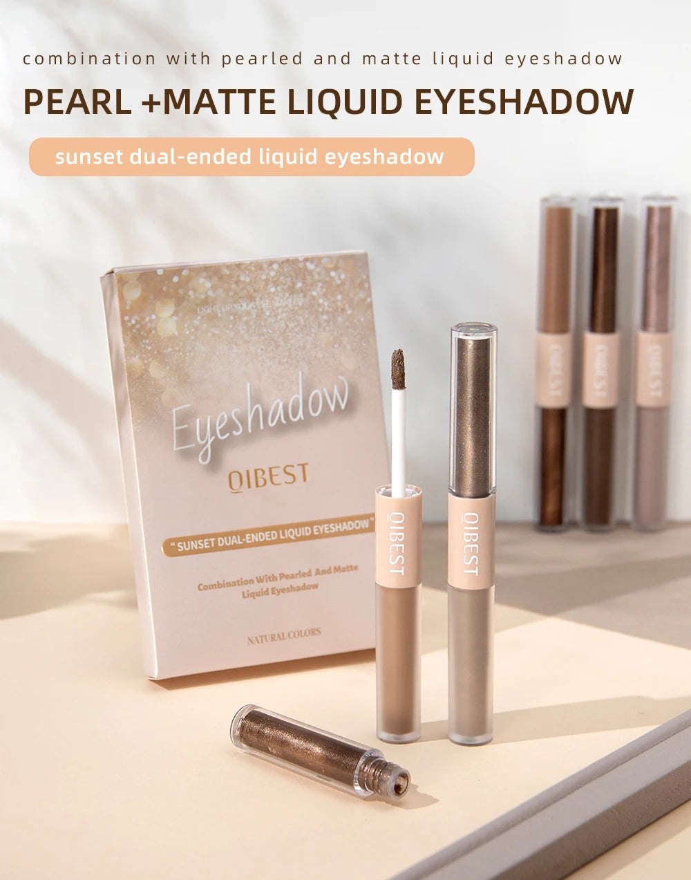 QIBEST Double Head Glitter Matte Eye shadow Stick Makeup Sets Long Lasting Shimmer 2 In 1 Liquid Eyeshadow Cosmetic Sets 6 Color