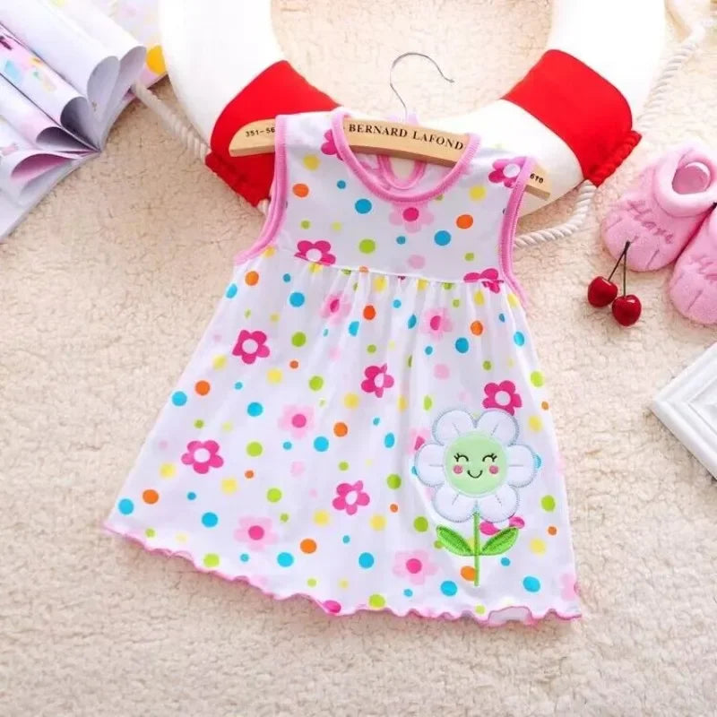 Baby Girl Embroidered Floral Cotton Sleeveless Dress Soft Breathable 100 Percent Cotton For Sensitive Skin