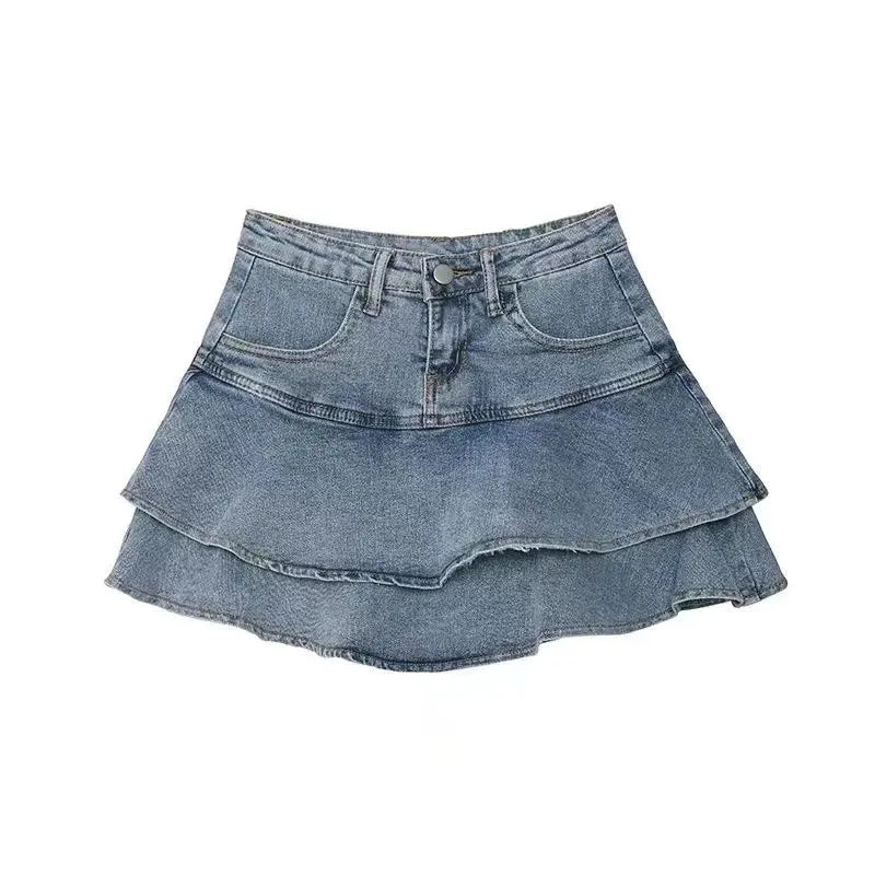Harajuku Y2k Kawaii Hot Girl Denim Skirt College Style Women Pleated Skirt Jeans Casual High Waist Mini A-line Short Skirt
