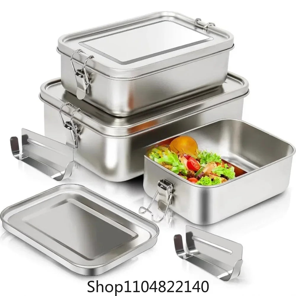 Fiambrera Bento de acero inoxidable, recipientes de almacenamiento de alimentos de metal con cierres de seguridad, fiambreras para el trabajo o la escuela