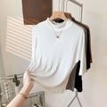 2026 Women's Spring/Summer New 100% Natural Mulberry Silk (Knitted) Basic Solid Color Half High Neck Mid Sleeve Bottom Shirt