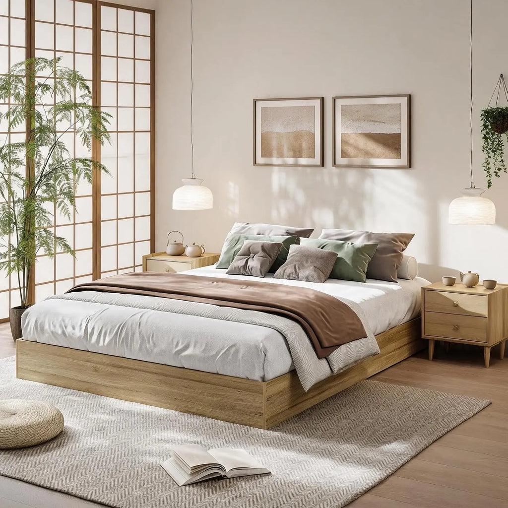 Garvee Living Room Bed Frame Easy Sturdy Assembly Bedroom Frames with Low Profile Design Eco-Friendly Bed Wood Slats Support Home Furniture Without Headboard