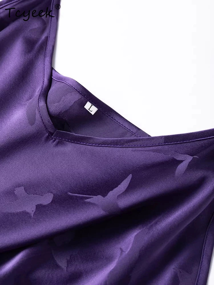 Tcyeek 93%  Mulberry Silk Slip Dress for Women 2026 Summer Dresses Fashion Smooth Jacquard Clothes for Ladies Vestidos De Mujer