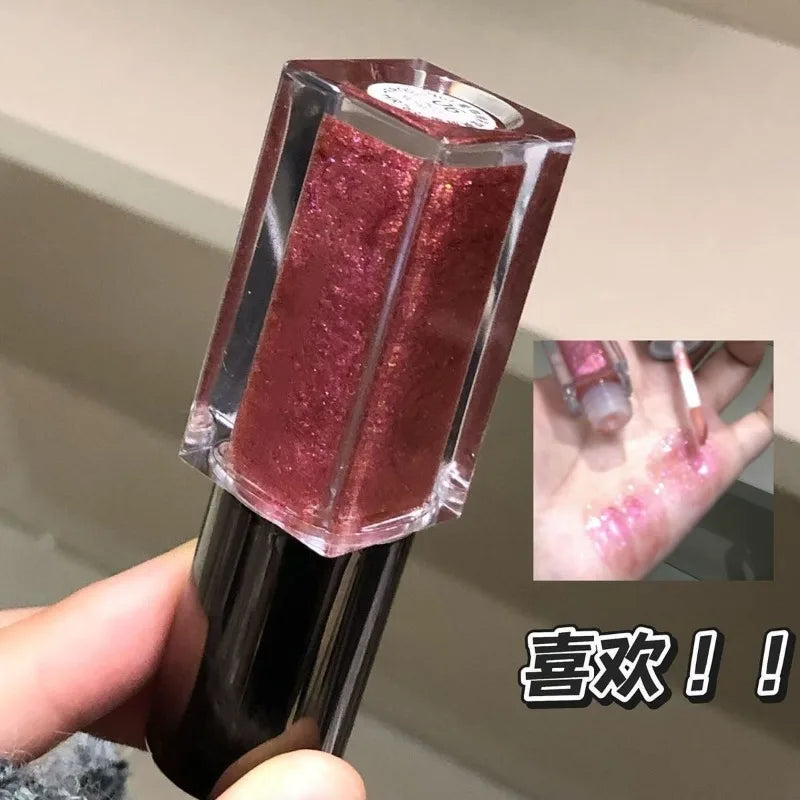 Multichrome Diamond Shimmer Lip Gloss Clear Glitter Metallic Pink Blue Orange Lip Stain Mirror-Shine Gloss 3D Sparkling Lips