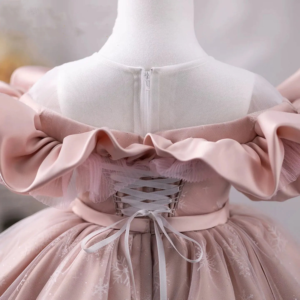 Dreamy Vow J709 Lovely Pink Baby Girl Dress Delicate Ruffled Off-shoulder Snowflake Patterns Winter Party Ball Gown
