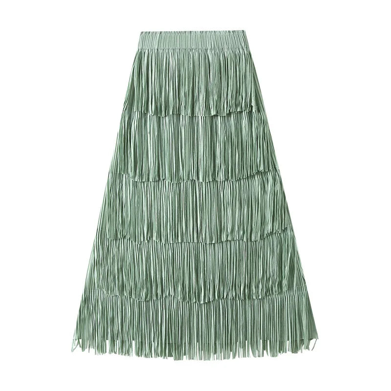Luxury Multi Solid Colors Pleated Skirt for Women's Large Hem Folds A-line Skirts Female 2025 Loose Fashion Skirts Casual 0666