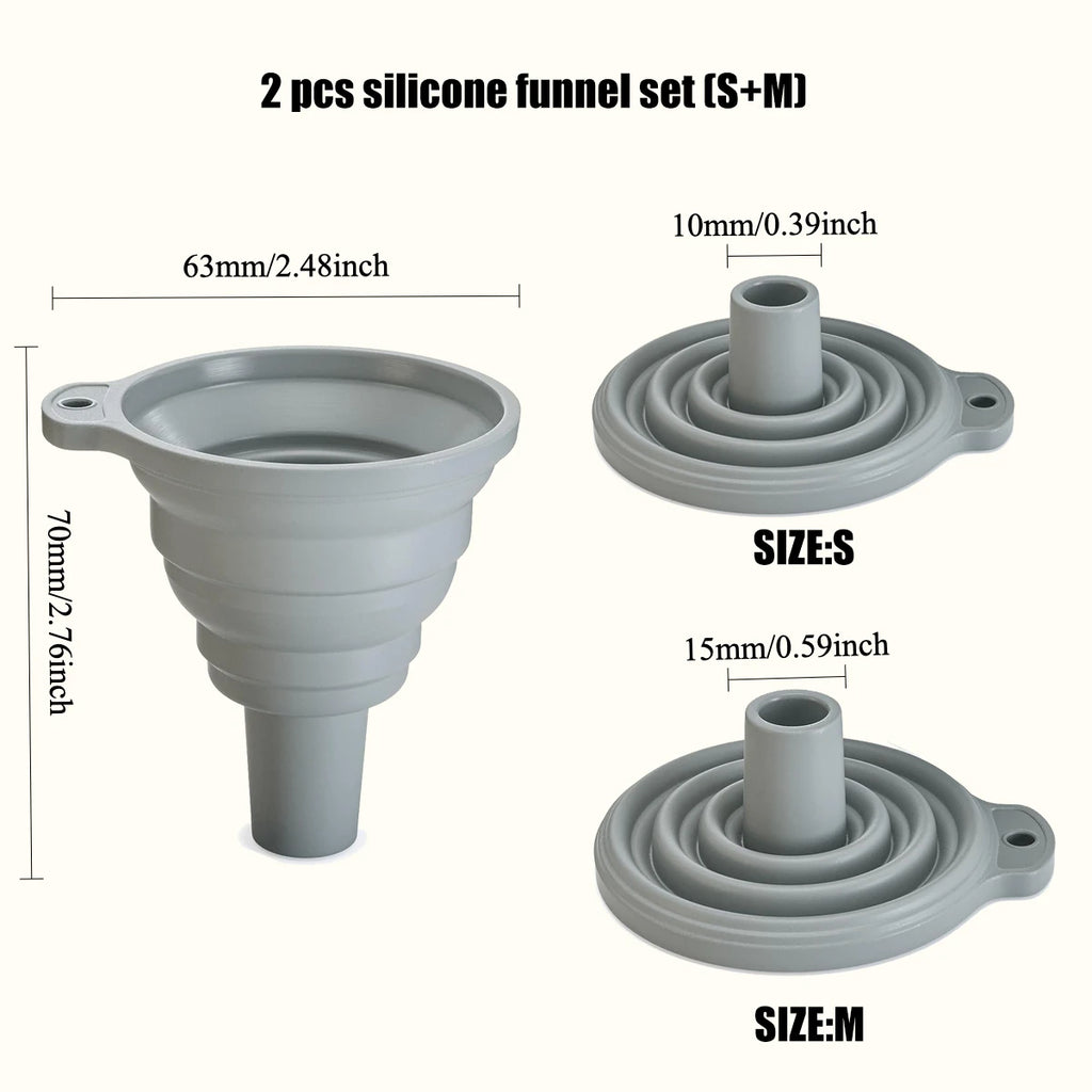 Juego de 3 embudos de cocina de acero inoxidable, embudos pequeños, embudo de boca ancha para tarros, embudo de silicona de grado alimenticio, accesorios de cocina