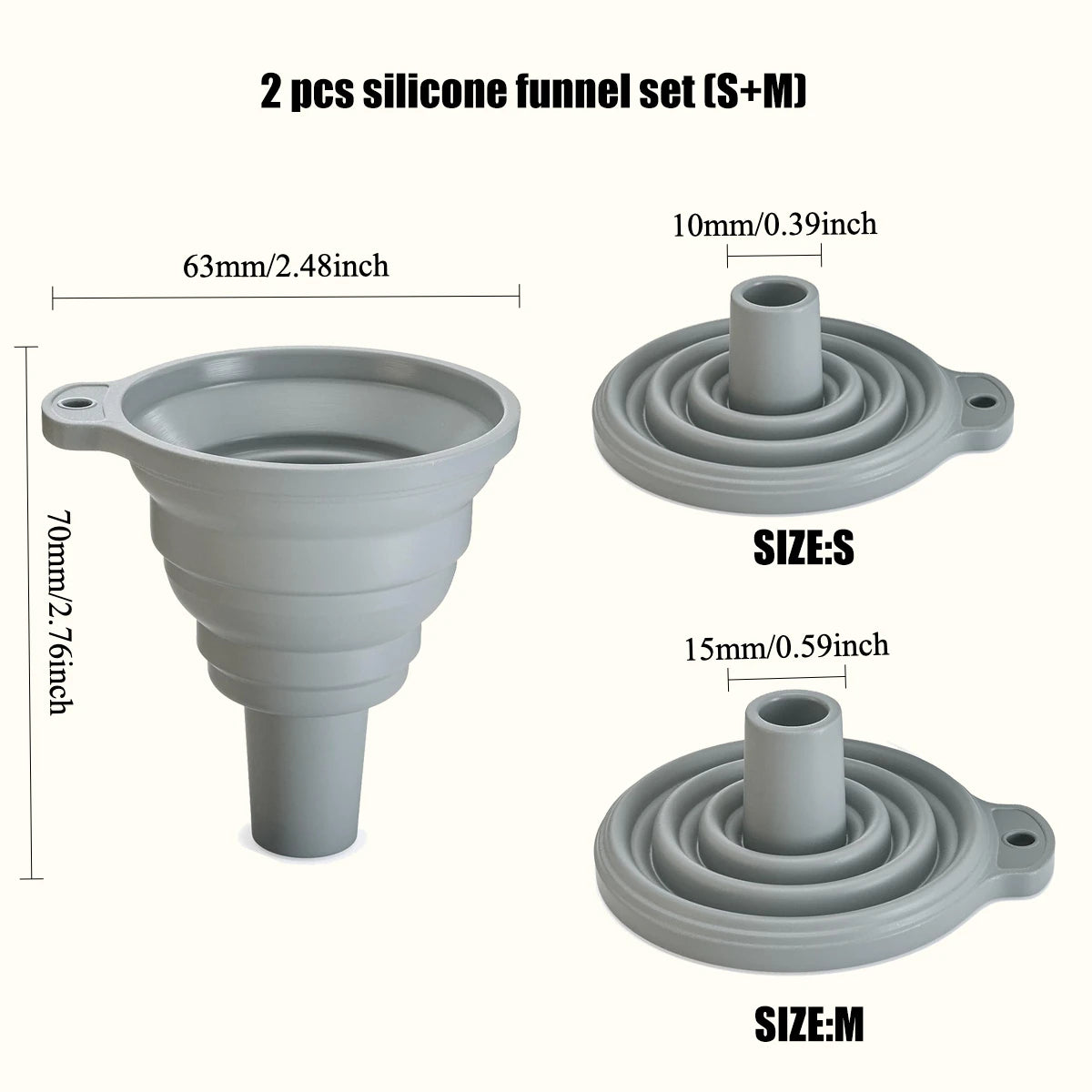 Juego de 3 embudos de cocina de acero inoxidable, embudos pequeños, embudo de boca ancha para tarros, embudo de silicona de grado alimenticio, accesorios de cocina