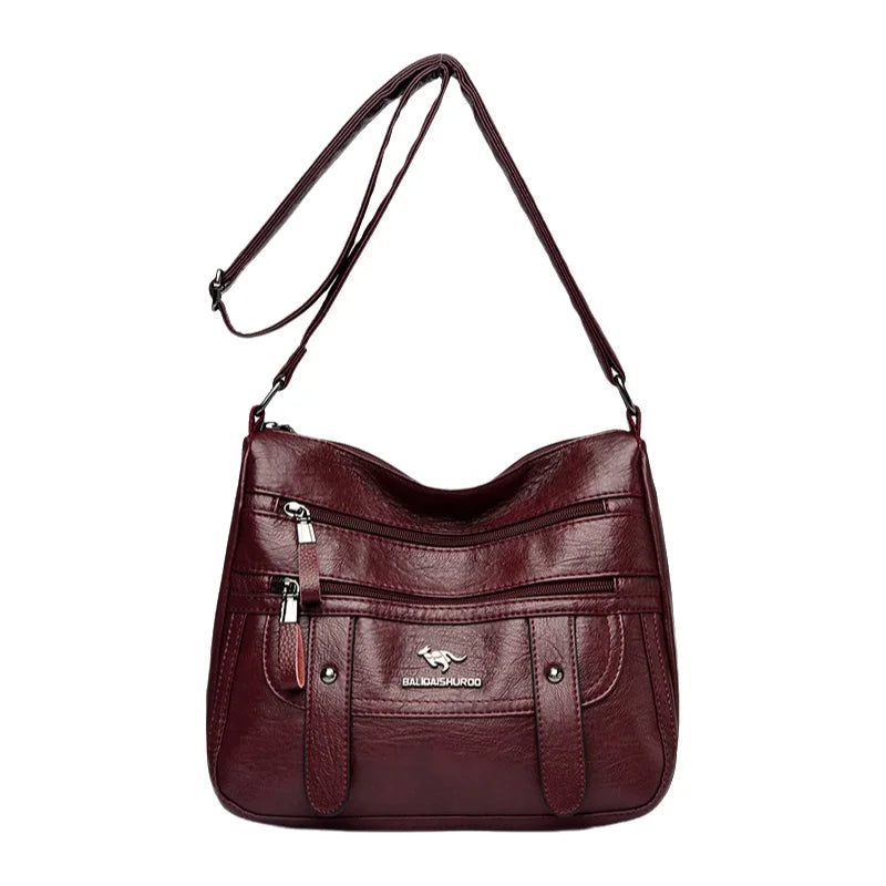 Trendy Women's Soft Leather Shoulder Bag Large Capacity Diagonal Crossbody Bag Street Style Matron Bag Fashionable All-Match