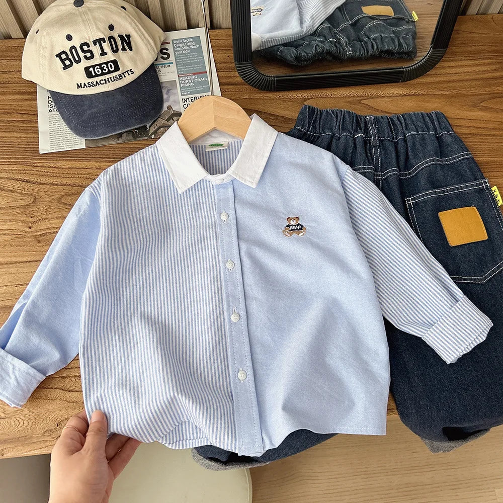 Cute Bear Boys Polo Shirts Long Sleeve Kids Tops Children's Clothes