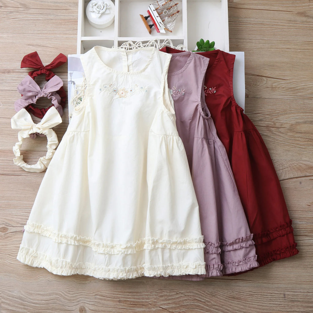 Embroidery Little Flower dresses for Girls clothes Summer Cotton Vest Dress Children's 2026 New