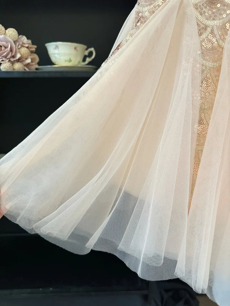 2026 New Summer Party Dresses for Girls Children's Elegant Fashion Mesh Flying Sleeves Sequined Tank Top Princess Skirt S3069