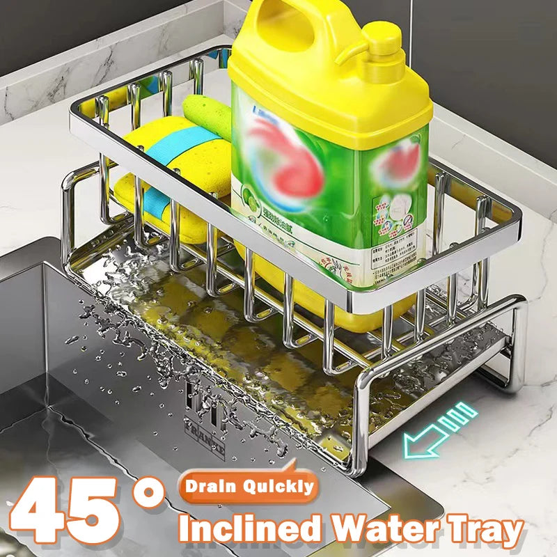 Rejilla de almacenamiento de herramientas de limpieza de fregadero, escurridor multifuncional de acero inoxidable para cocina, organizador de esponjas y detergentes, colgador de trapos