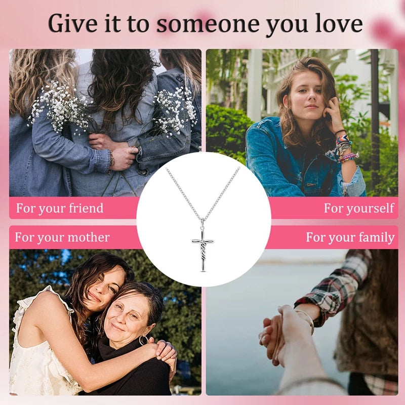 925 Sterling Silver Cross Pendant Necklace Minimalist Letter Dainty Jewelry For Women'S Girls Daily Wear Birthday