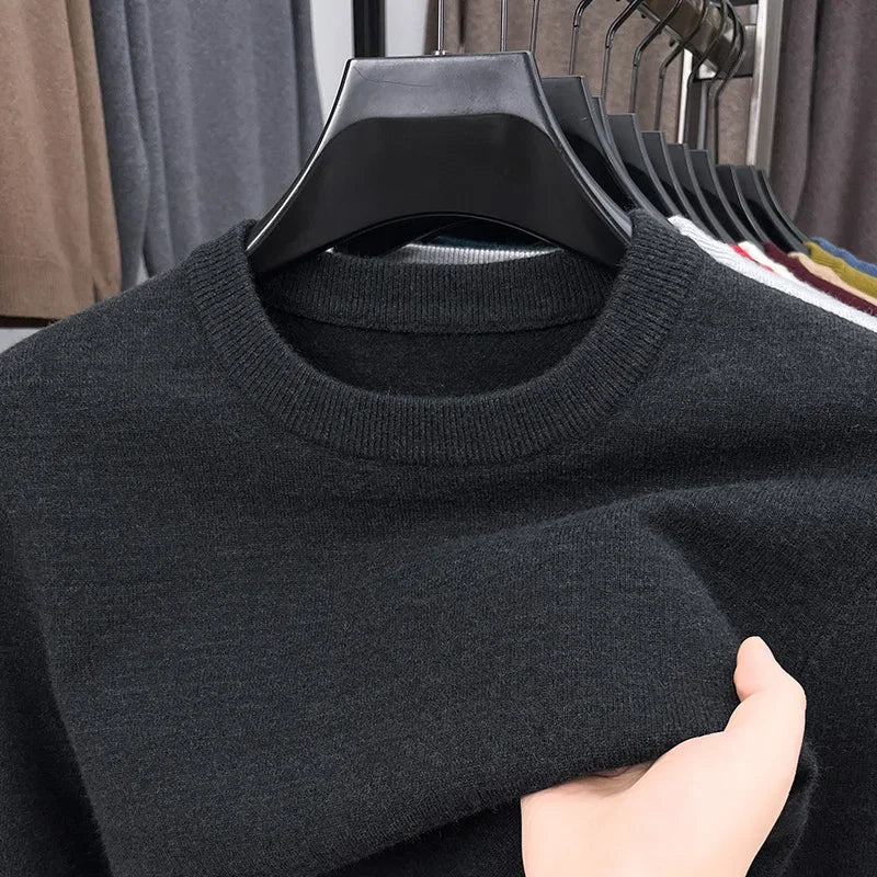 2025 New Men'S Casual Sweater Round Neck Long Sleeve Knitted Sweater Diamond Pattern Fashion Versatile Top