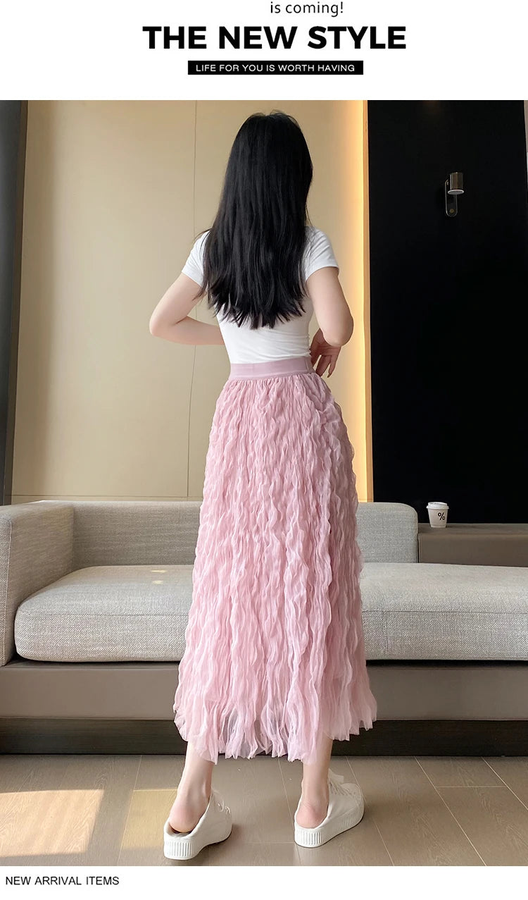 Elegant Pleated Midi Skirt, High Waist A-Line Flowy Maxi Skirts for Women, Soft Draping Skirt, Fairy Skirt for Spring Summer