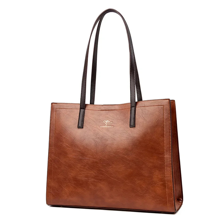 Vintage Large Capatity Tote Shoulder Bags Fashion Top-Handle Bags High Quality Leather Bags Casual Letter Design Handbag