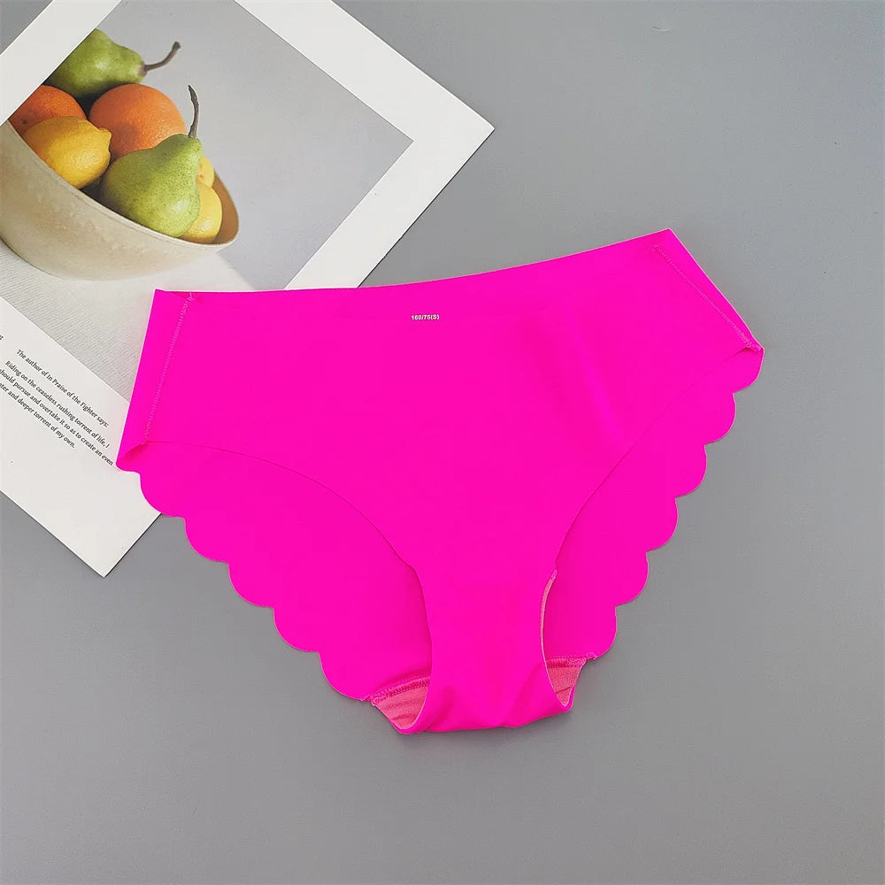3Pcs/set Ruffle Cut Ice Silk Seamless Underwear Women Plus Size Thin Panties Drop Waist Hip Lift Briefs Female Underpants