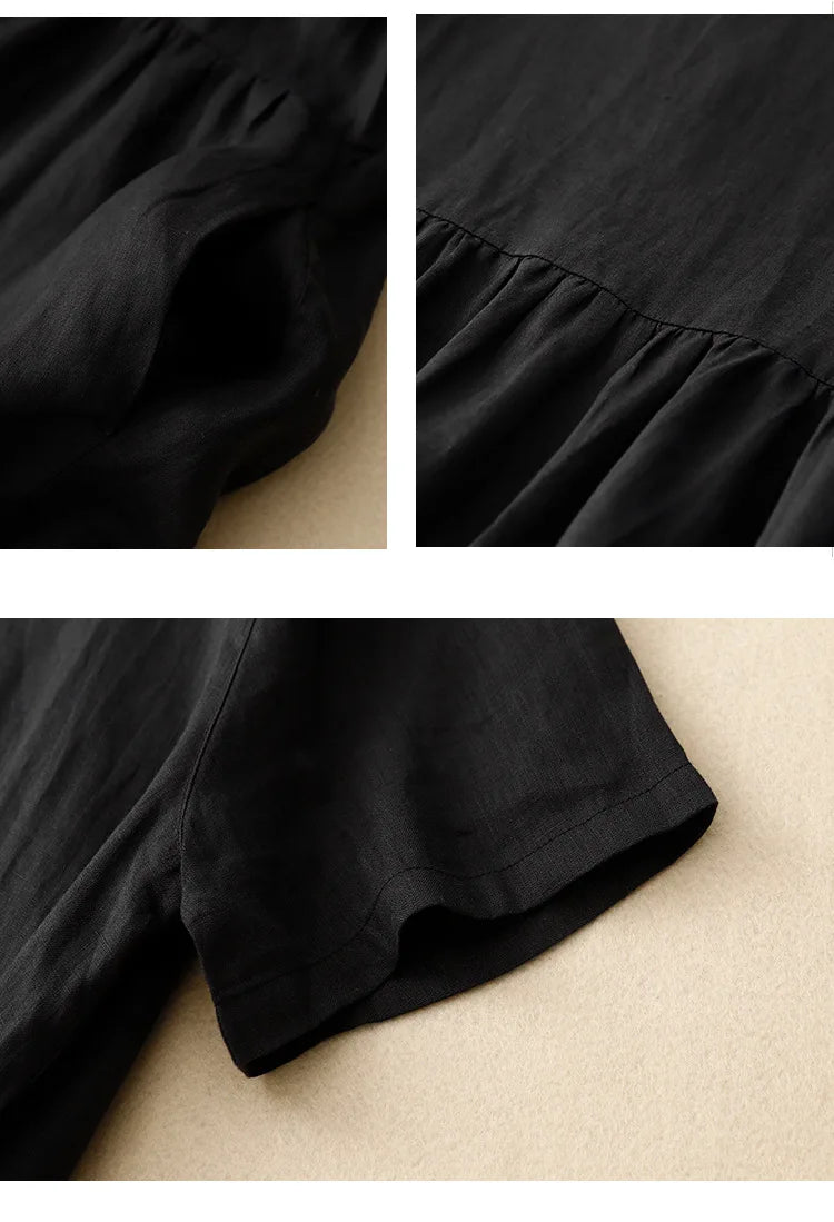 Korean Style Summer Fashion Solid Color Simple Basic Cotton Linen Dress for Women Good Quality Half Sleeve Elegant Frock Female