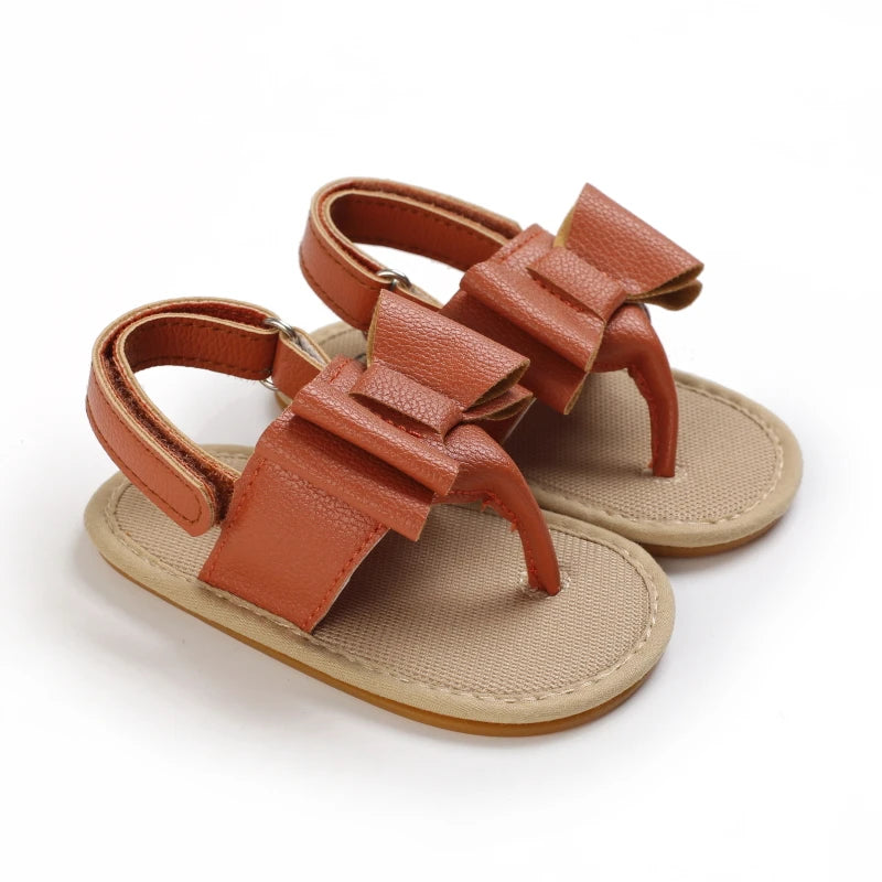 Baby Girl First Walker Sandals - Bow PU Leather Hook & Loop Shoes