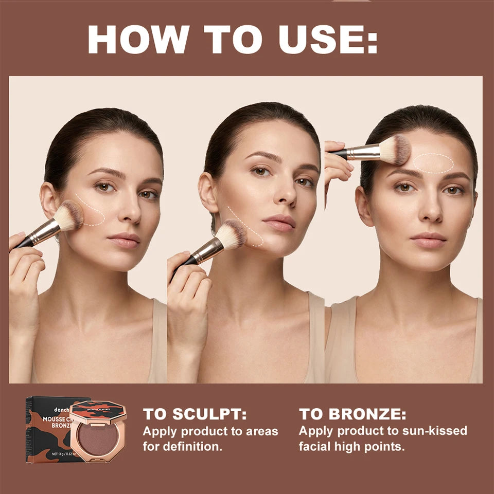 Cream Mousse Contour Bronzer Soft Blend Matte Sculpt Shading Sweat-Resistant Long Wear Natural Even Tone Facial Makeup Cosmetic