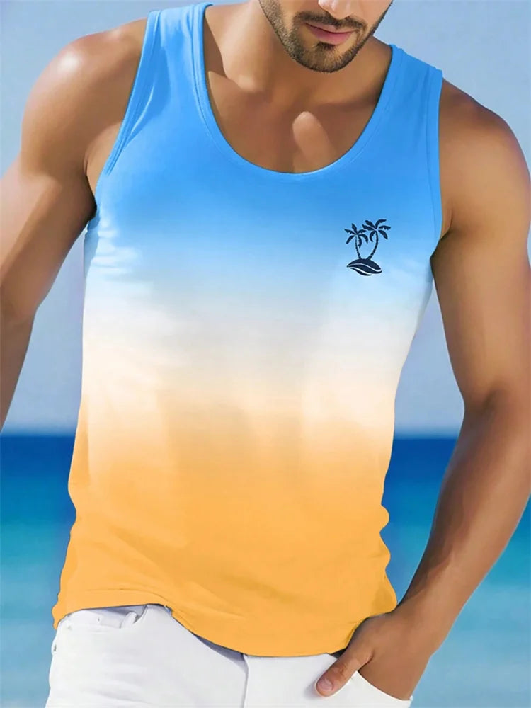 Men's Hawaiian Tank Top Sleeveless Quick-Drying Beach Shirt