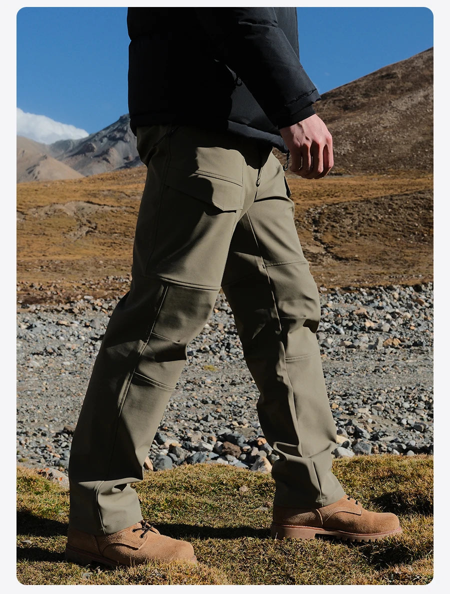 SIMWOOD 2026 Spring New Loose Straight Water Repellent Softshell Pants Men Elastic Hiking Trouser